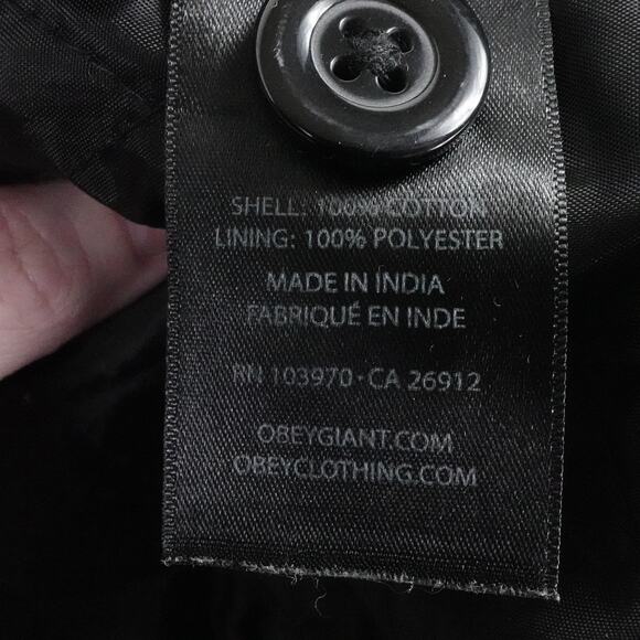 Obey Jacket Mens Small Black Gray Red Plaid Sherpa Collar Flannel Lined Workwear - Picture 10 of 12